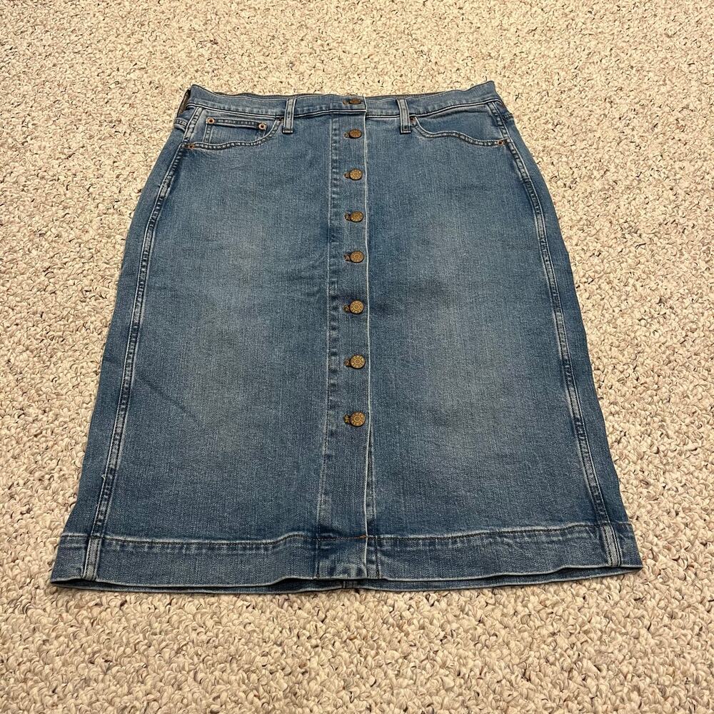 NEW J Crew Denim Button Front Midi Skirt 12 Casual Preppy Modest Casual